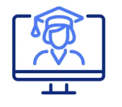 Icon of a computer monitor displaying a person wearing a graduation cap