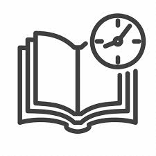 Icon of an open book with a clock above it