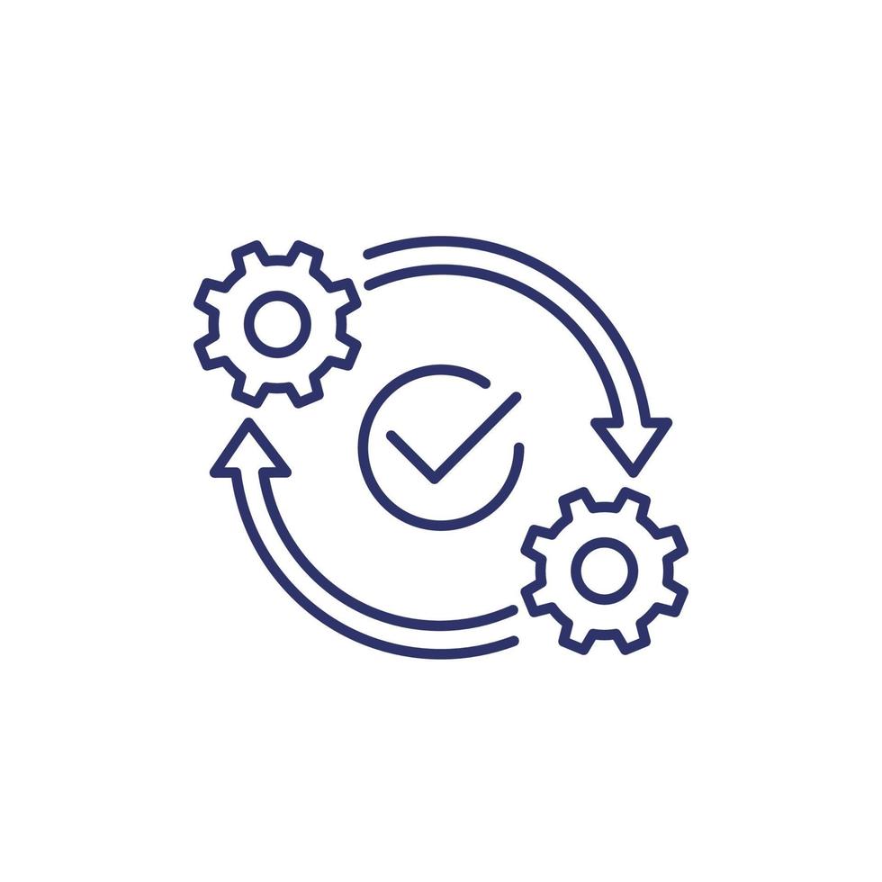 Icon of gears and arrows with a check mark